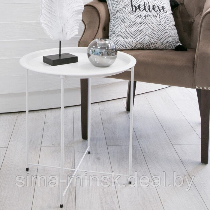 Складной металлический столик-поднос 2 в 1, 470×470×505 мм, цвет белый - фото 1 - id-p212125189