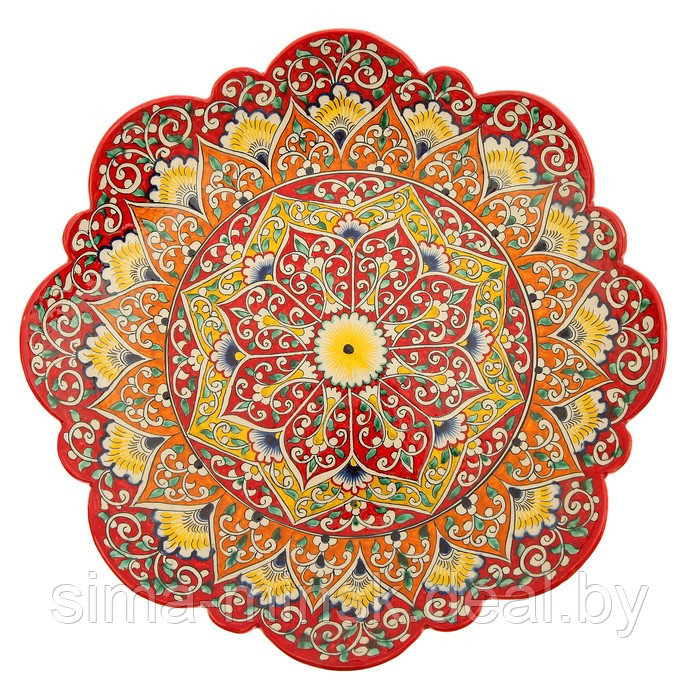Ляган Риштанская Керамика "Цветы", 40 см, красный микс, рифлённый - фото 5 - id-p212128841