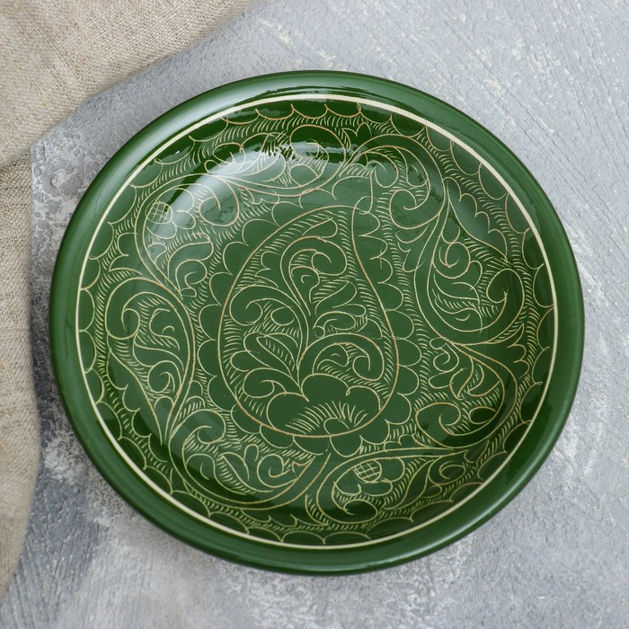 Набор чайный, риштанская роспись, 9 предметов, зелёный: чайник 0.8 л, пиалы 0.3 л - фото 5 - id-p212134746