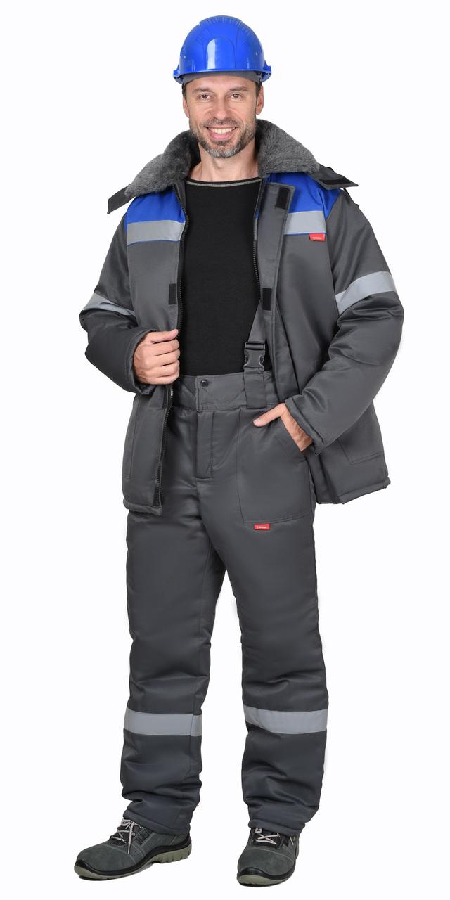 Костюм СИРИУС-РОСТ-АРКТИКА куртка, брюки, т.серый с васильковым и СОП 50 мм