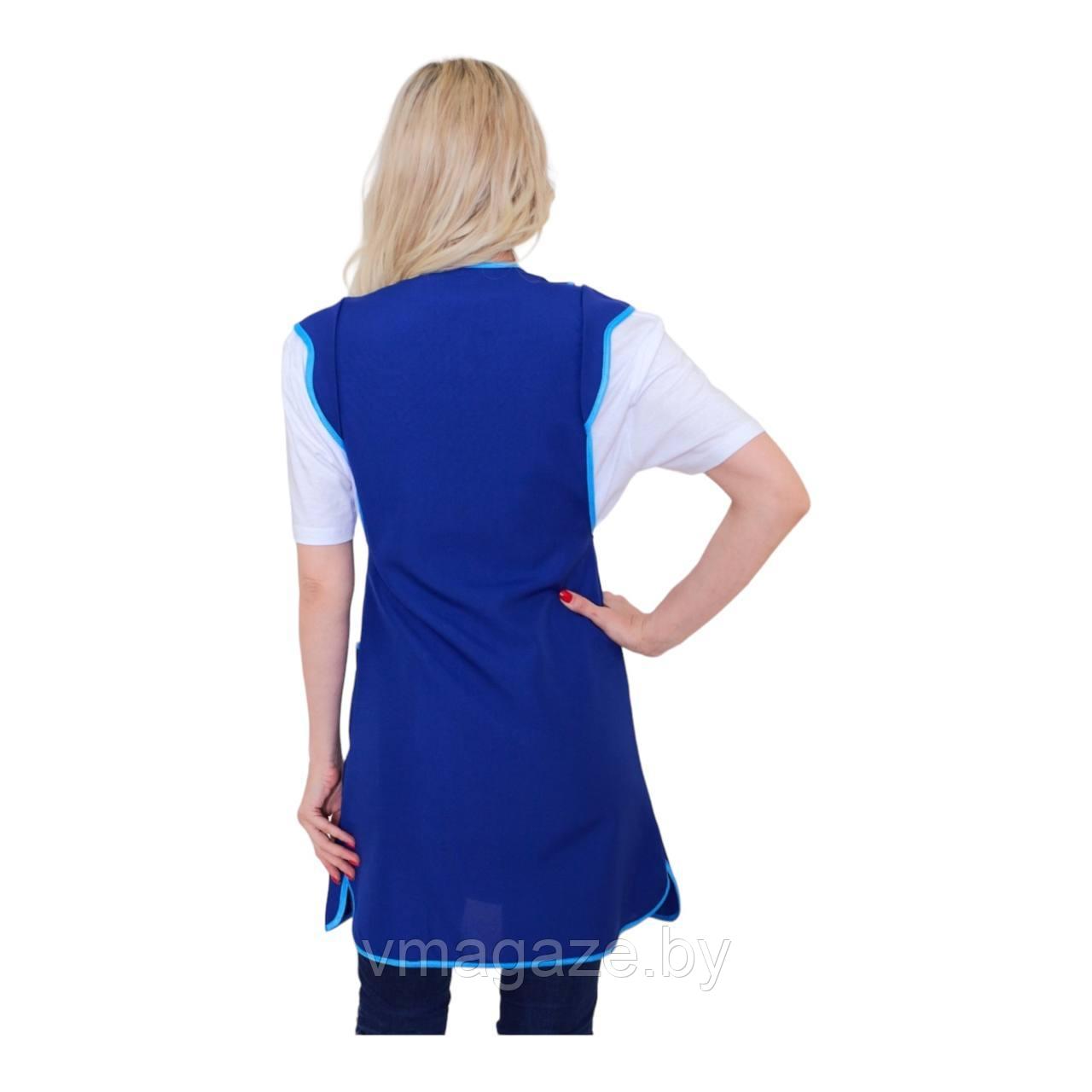 Фартук женский для персонала (с отделкой, цвет синий) - фото 3 - id-p176739811