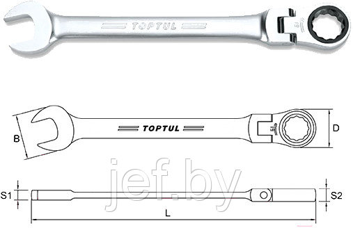 Ключ комбинированный 13мм с поворотной трещоткой TOPTUL AOAH1313 - фото 2 - id-p196760271