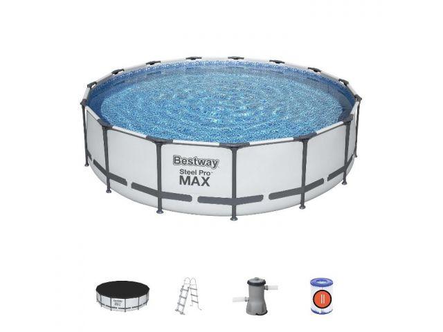 Каркасный бассейн Steel Pro МАХ, круглый, 457х107 см + фильтр-насос, лестн., тент, BESTWAY - фото 1 - id-p212151462