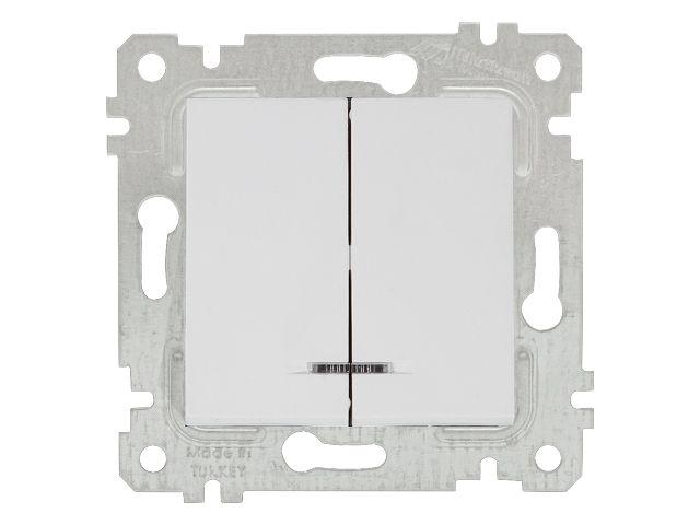 Выключатель 2-клав. (с подсветкой, скрытый, без рамки, винт. зажим) белый, RITA, MUTLUSAN (10 A, 250 V, IP 20)