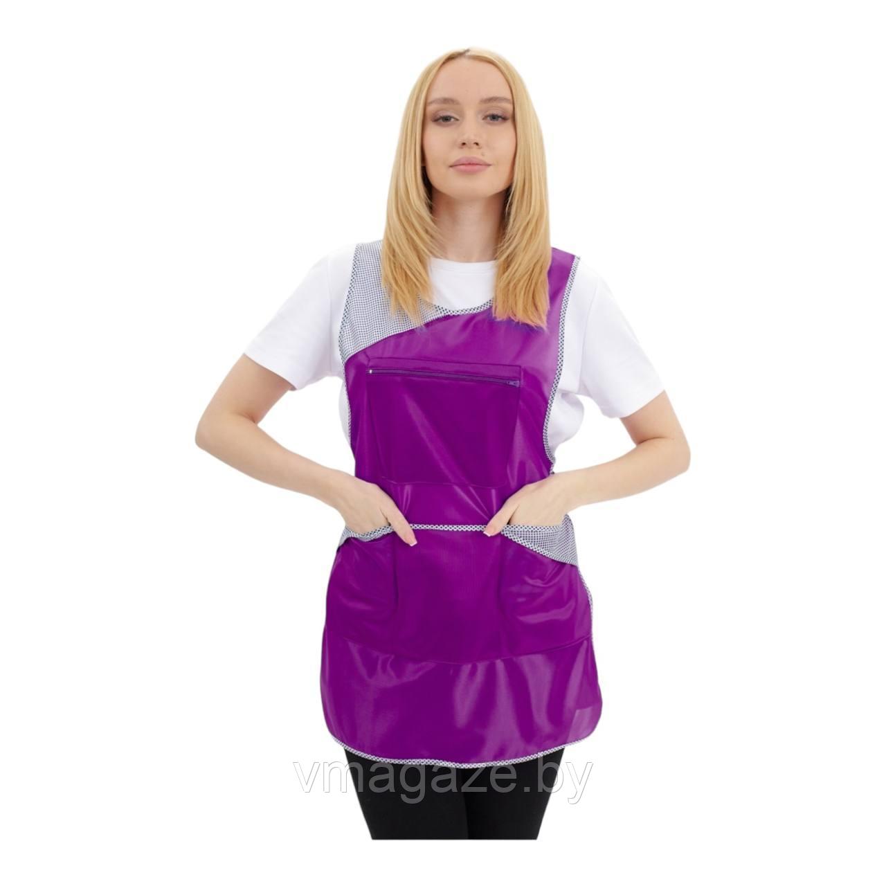 Фартук женский для персонала (с отделкой, цвет фиолетовый) - фото 3 - id-p212153344