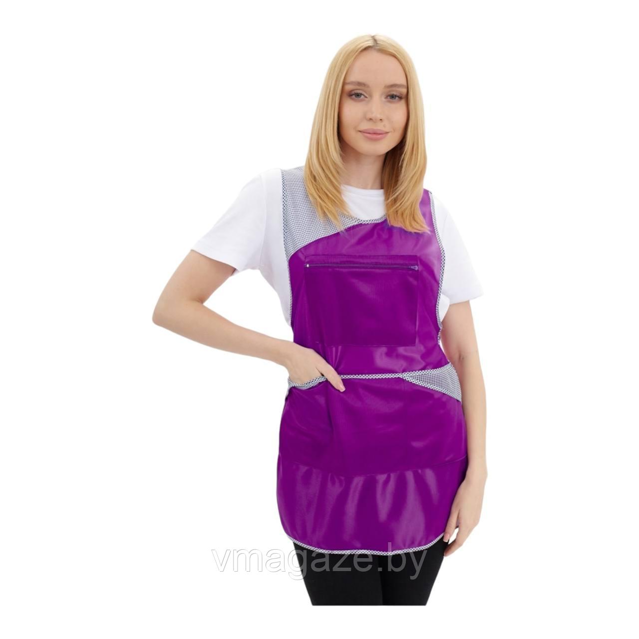 Фартук женский для персонала (с отделкой, цвет фиолетовый) - фото 8 - id-p212153344