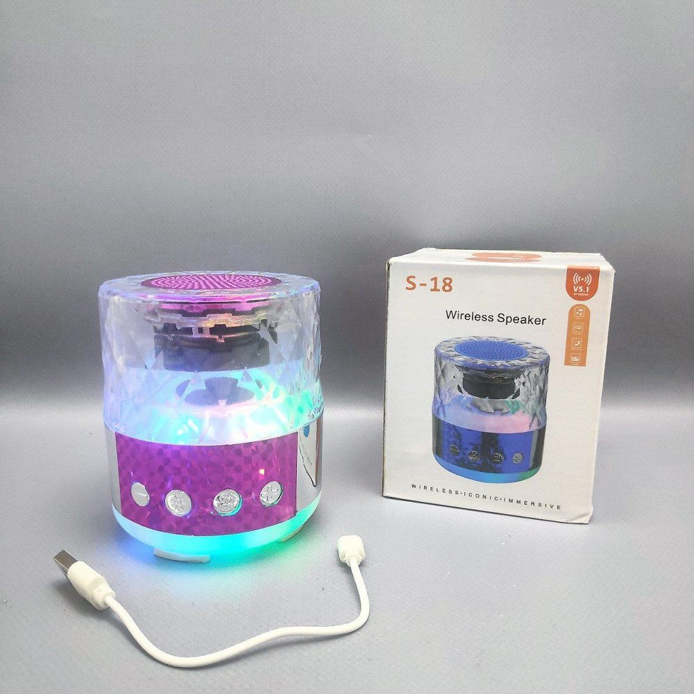 ПортативнаяBluetoothколонкаWireless Speaker S-18 с функциейTWS (музыка, FM-радио, подсветка) Фуксия - фото 7 - id-p210923280