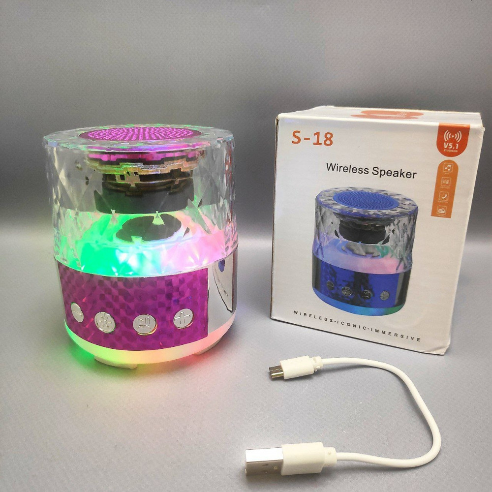 ПортативнаяBluetoothколонкаWireless Speaker S-18 с функциейTWS (музыка, FM-радио, подсветка) Фуксия - фото 10 - id-p210923280