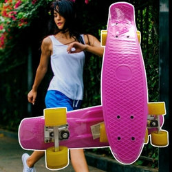Скейтборд Пенни Борд (Penny Board) однотонный, матовые колеса 2 дюйма (цвет микс), до 60 кг.  Розовый