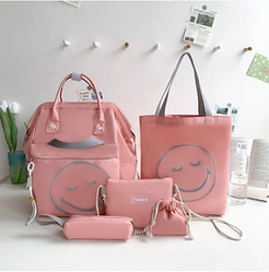 !!!УЦЕНКА!!! Набор 5 в 1 (рюкзак, сумка, косметичка-2 шт, мешочек). Розовый