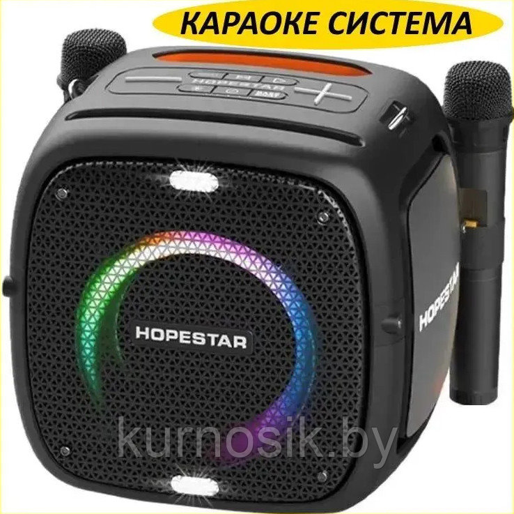 Колонка акустическая портативная переносная Hopestar Party One 80 Вт с двумя микрофонами - фото 1 - id-p212272482