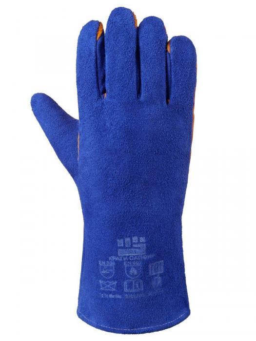 Краги сварщика перчатки сварочные летние защитные для сварки пятипалые спилковые кожаные рукавицы синие - фото 5 - id-p212277119