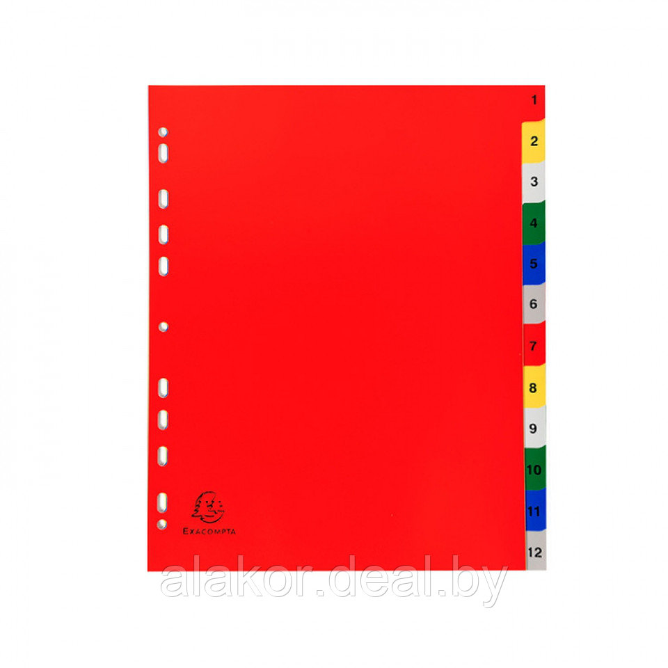 Разделитель для документов Exacompta А4+, полипропилен, с маркировкой на 12 числовых делений, цветной - фото 2 - id-p212317246