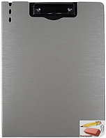 Папка-планшет с зажимом и крышкой Deli, A4, полипропилен, серый металлик, арт.64513/с