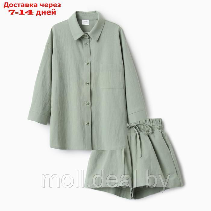 Костюм для девочки (рубашка и шорты) MINAKU, цвет оливковый, рост 158-164 см - фото 1 - id-p212288269