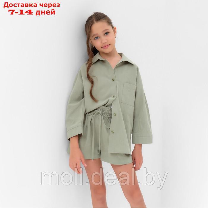 Костюм для девочки (рубашка и шорты) MINAKU, цвет оливковый, рост 158-164 см - фото 4 - id-p212288269