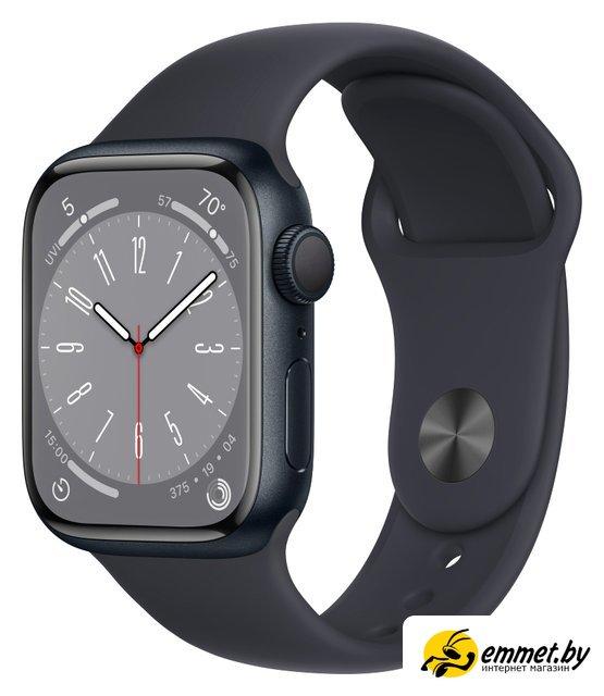 Умные часы Apple Watch Series 8 41 мм (алюминиевый корпус, полуночный/полуночный, спортивный силиконовый - фото 1 - id-p212409719