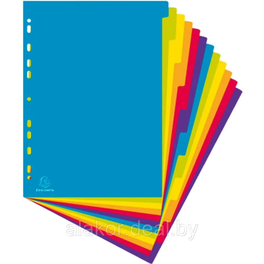Разделитель для документов Exacompta A4+, полипропилен, без маркировки, на 12 числовых делений, цветной - фото 3 - id-p212323893