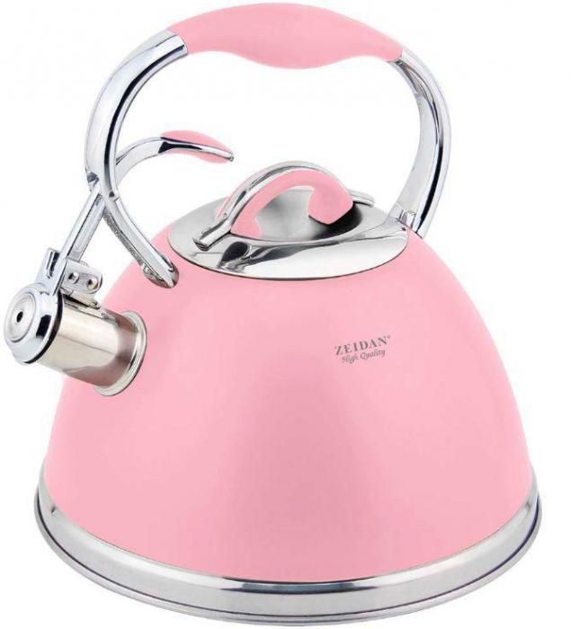 Чайник со свистком из нержавейки металлический ZEIDAN Z-4282 розовый 3л индукционный - фото 1 - id-p204238735