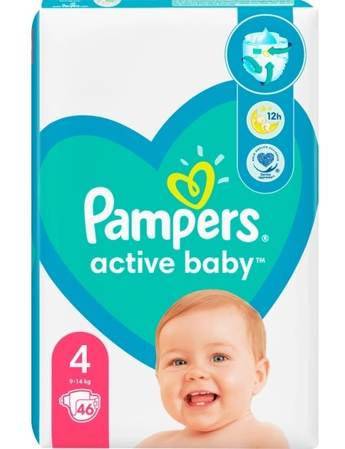 Подгузники детские Pampers Active baby 4 (9-14 кг) 46 шт. - фото 1 - id-p212434502