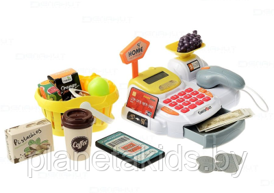 Набор игрушечная касса с весами, сканером, продуктами  (свет, звук), кассовый аппарат арт. 668-118