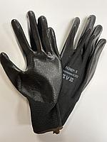 Перчатки трикотажные из полиэстера с черным ПУ покрытием, 9 р-р