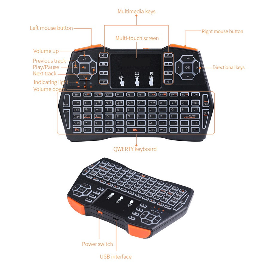 Беспроводная мини-клавиатура с тачпадом GoldMaster I8 plus, подсветка, русская и английская клавиатура - фото 3 - id-p212437828