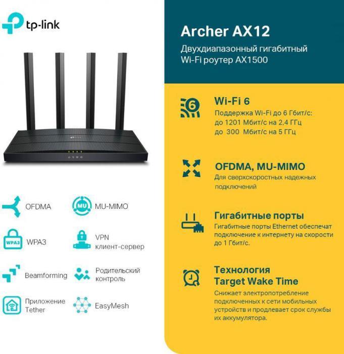 Wi-Fi роутер TP-LINK Archer AX12, AX1500, черный - фото 4 - id-p211721551