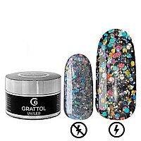 Grattol Гель со светоотражающим крупным глиттером Gel Crystal Bright, 15 мл, 03