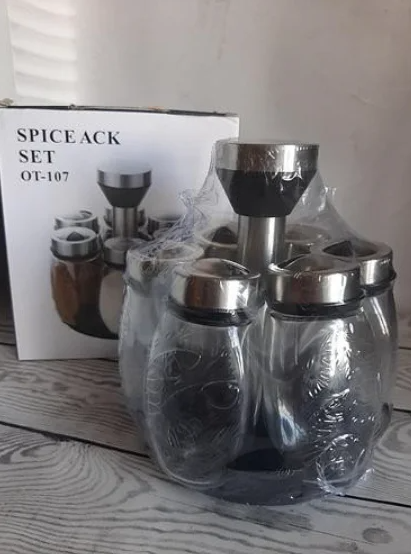 Набор ёмкостей для специй Spiceck Set OT-107 стеклянный на круглой - фото 3 - id-p212509950