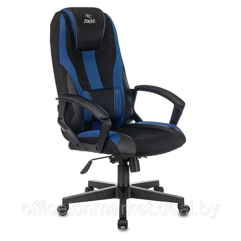 Кресло игровое "Бюрократ Zombie 9", текстиль, экокожа, пластик, черный, синий - фото 1 - id-p205601200
