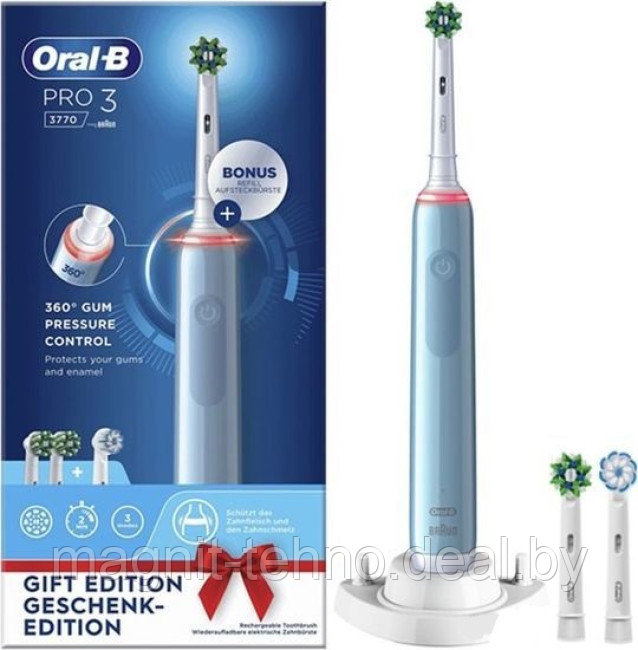 Электрическая зубная щетка Oral-B Pro 3 3770 D505.534.3 (голубой) 8006540760000 - фото 2 - id-p212514047
