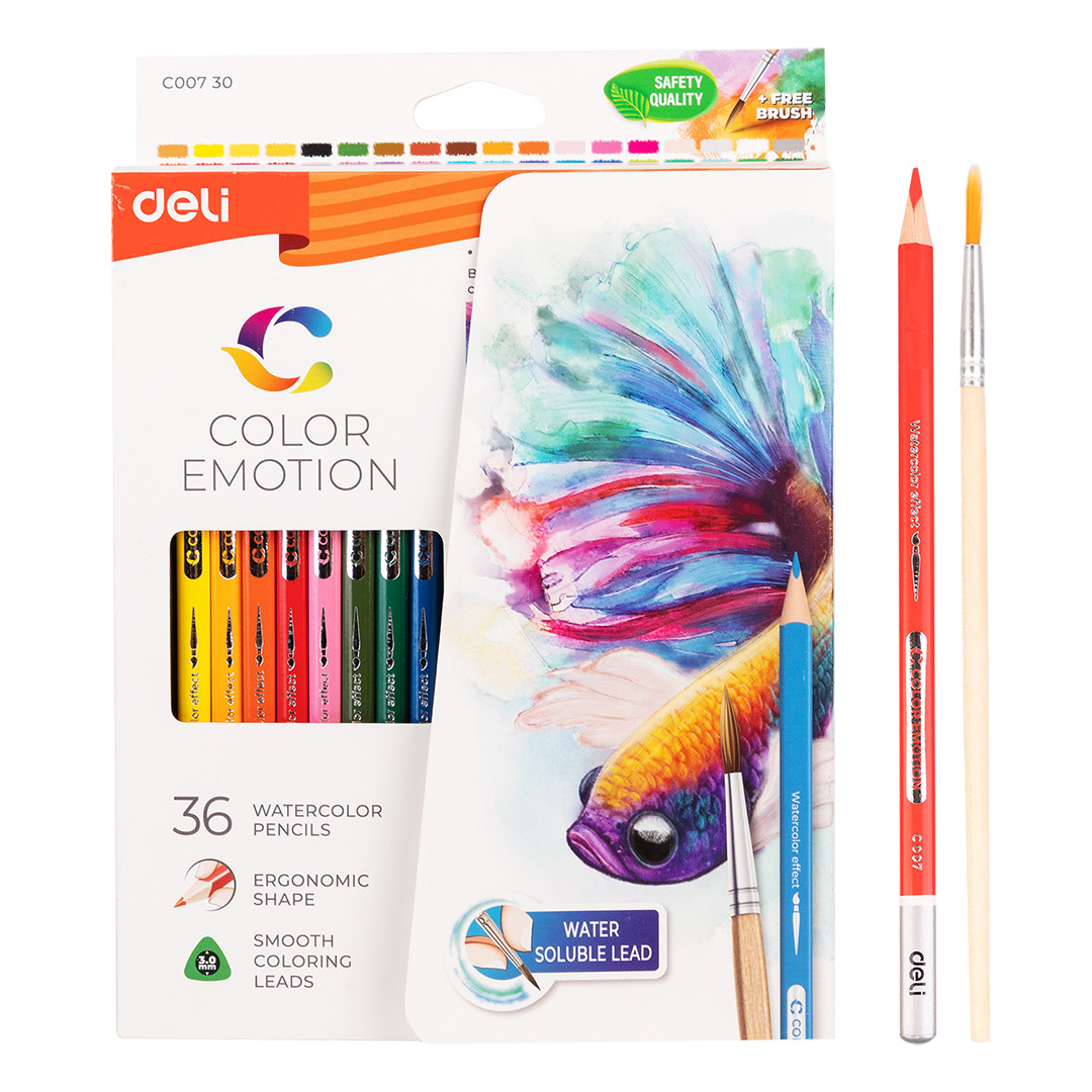 Карандаши цветные DELI, акварельные, трёхгранные, 36 цветов (Цена с НДС) - фото 1 - id-p99350375