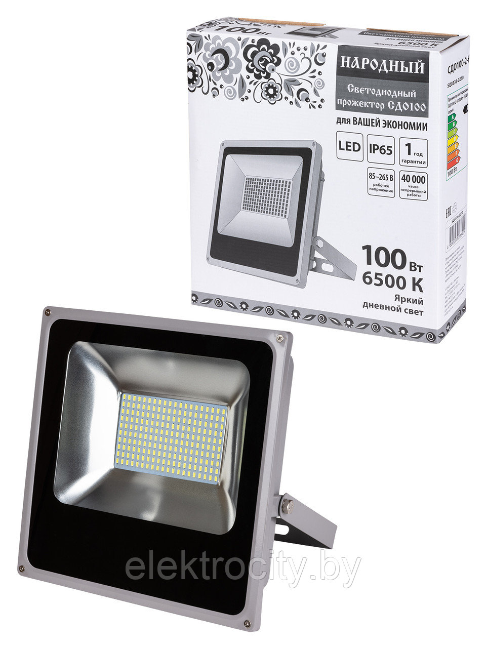 Прожектор светодиодный СДО100-2-Н 100 Вт, 6500 К, серый - фото 1 - id-p212662827