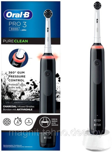 Электрическая зубная щетка Oral-B Pro 3 3000 Pure Clean Black D505.513.3 (черный) - фото 3 - id-p212670540