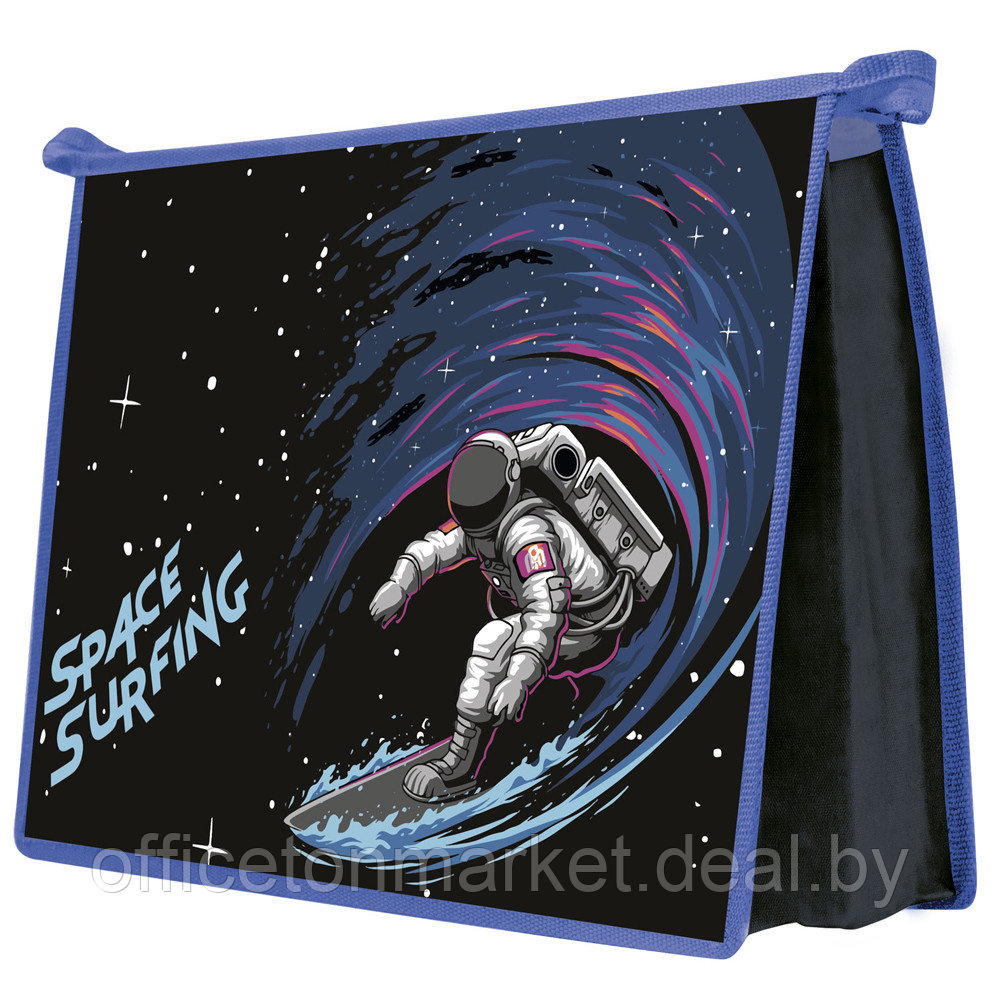 Папка для тетрадей Пчёлка "Космический серфинг", А4, на молнии, пластик, черный, синий - фото 1 - id-p212670596