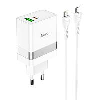 Сетевое зарядное устройство Hoco N21 (USB + Type-C + кабель Type-C - Lightning 30W), цвет: белый