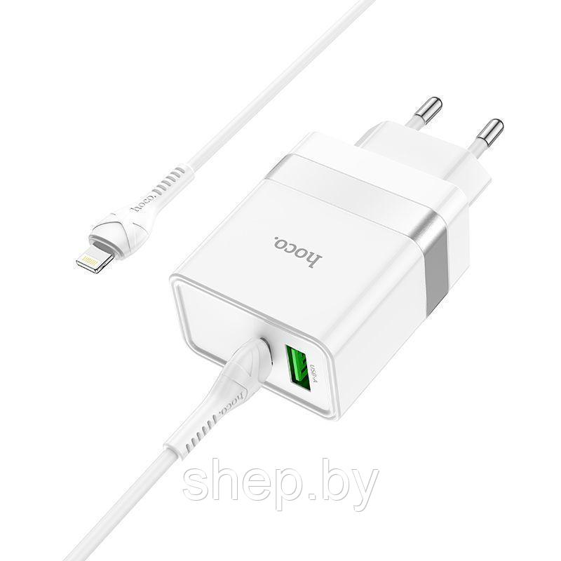 Сетевое зарядное устройство Hoco N21 (USB + Type-C + кабель Type-C - Lightning 30W), цвет: белый - фото 3 - id-p212672293