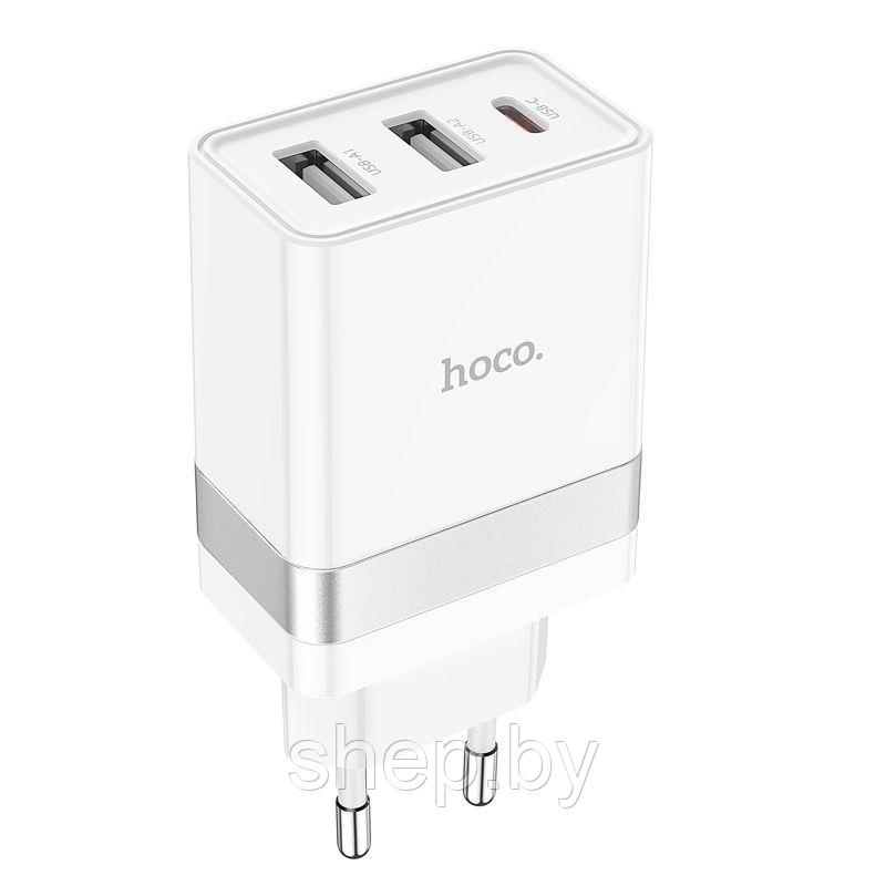 Сетевое зарядное устройство Hoco N21 Pro (2USB + Type-C 30W), цвет: белый - фото 1 - id-p212672301