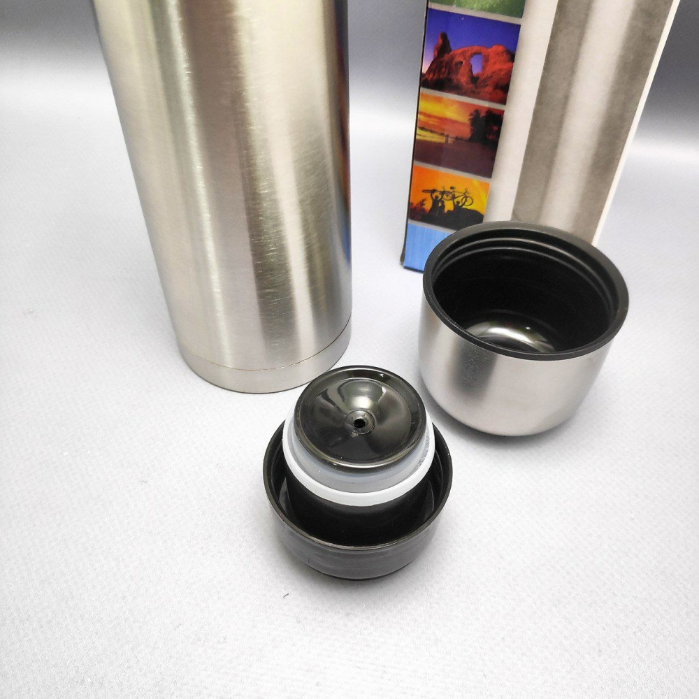 Термос Double Wall Stainless steel flask 500 ml (тепло/холод, нержавеющая сталь, чашка- крышка, клапан) - фото 8 - id-p212674432