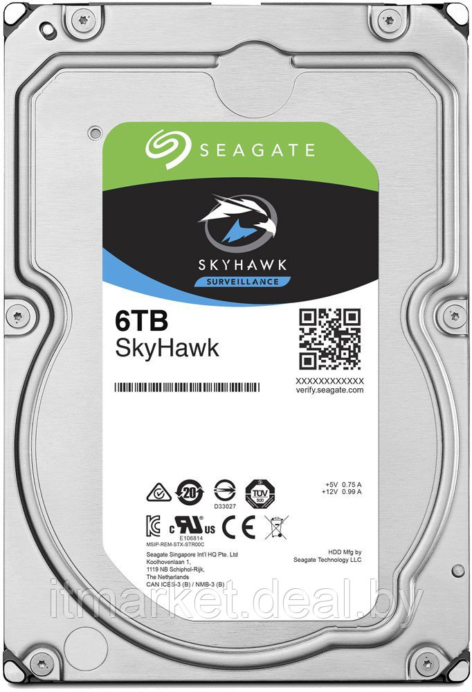 Жесткий диск 6Tb Seagate Skyhawk (ST6000VX001) (SATA-6Gb/s, 5400 rpm, 256Mb) - фото 1 - id-p212679281