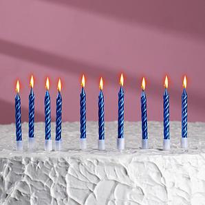 Свечи в торт Спираль, 10 шт, средние, 7 см, синий металлик 2919669