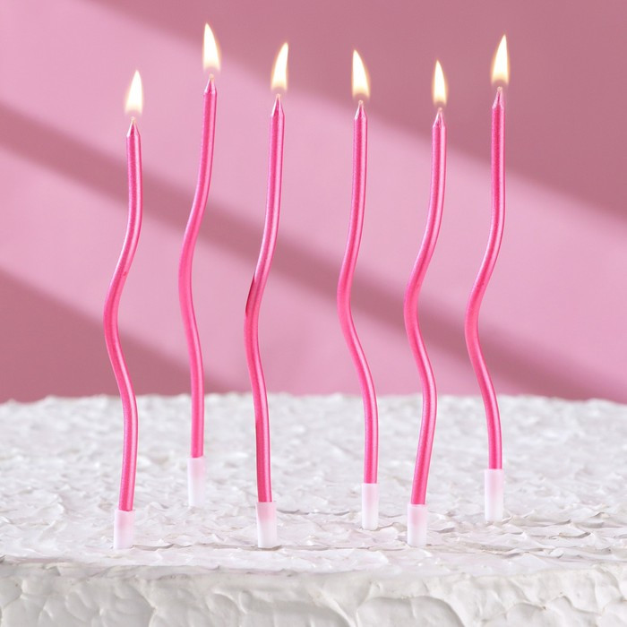 Свечи для торта витые Серпантин 6 шт, розовый блик, 11 см 7597550 - фото 1 - id-p212685499