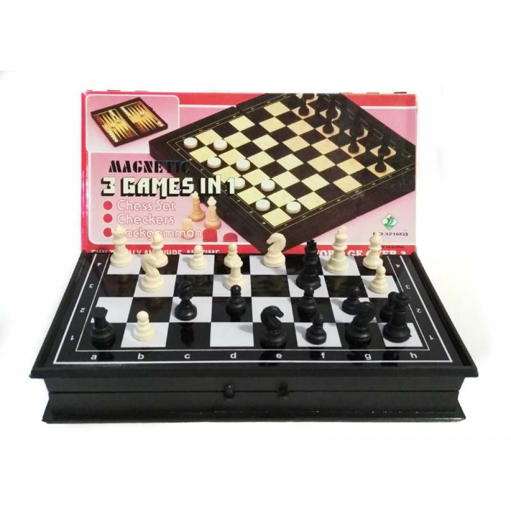 Шахматы, шашки и нарды 3в1 магнитные 19*19 см , 3216G3 - фото 1 - id-p212709406