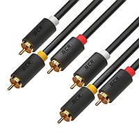 GCR Кабель 3.0m аудио 3 х RCA / 3 х RCA , GOLD, черный, GCR-51821 Greenconnect