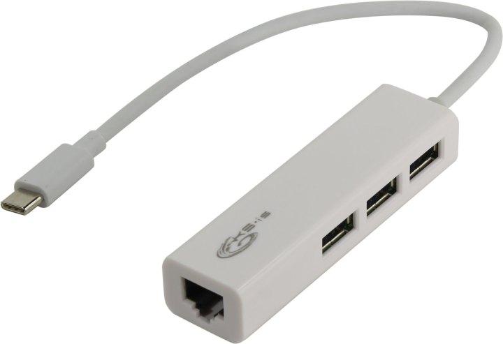 Разветвитель KS-is KS-339 USB2.0 Hub 3 port LAN подкл. USB-C - фото 1 - id-p212700060