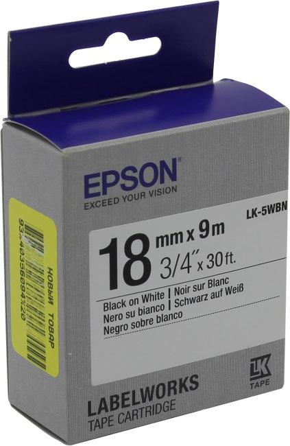 Термотрансферная лента EPSON C53S655006 LK-5WBN (18мм x 9м Black on White) - фото 1 - id-p212700152