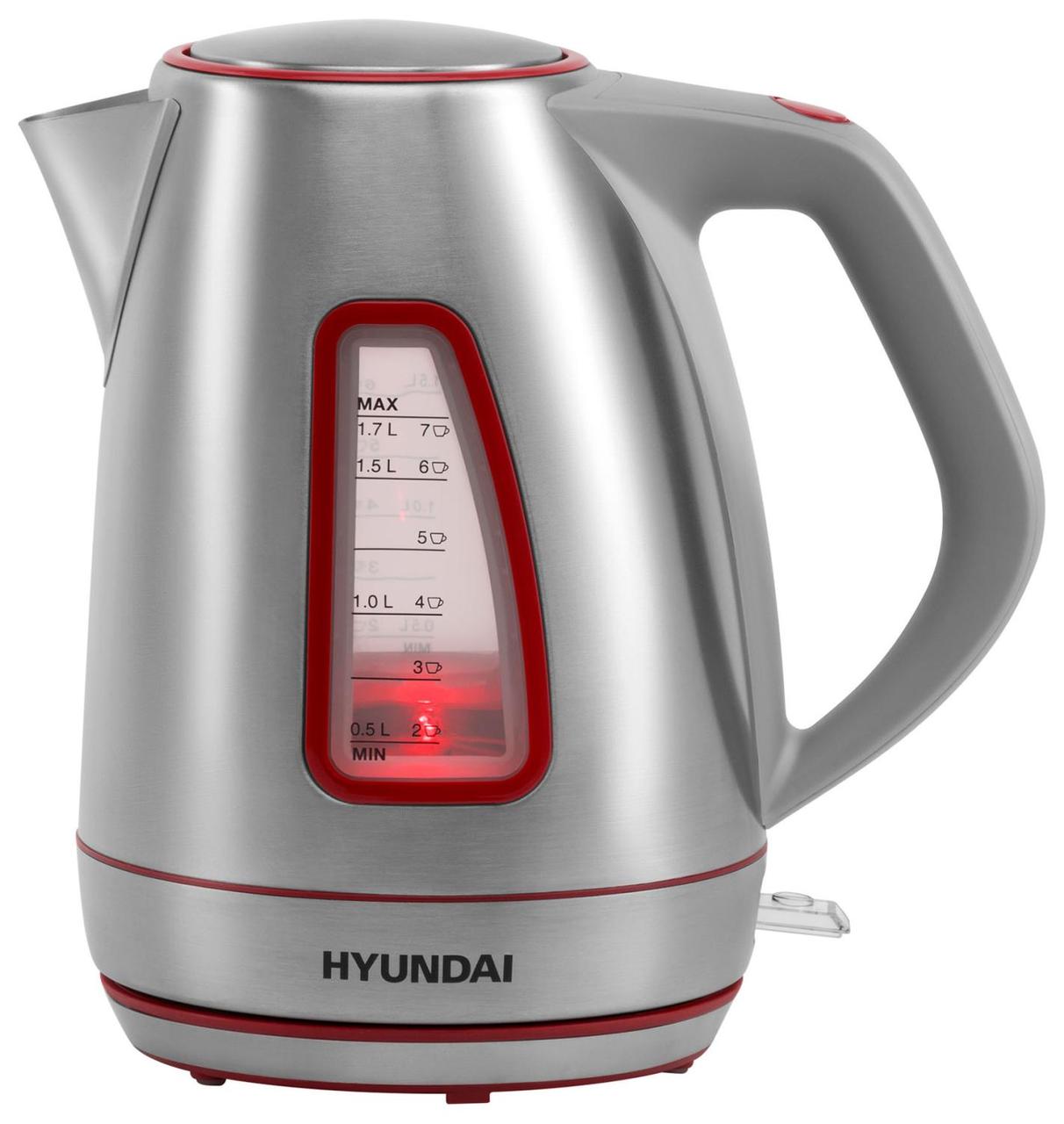 Чайник электрический Hyundai HYK-S3601 1.7л. 2000Вт серебристый/красный (корпус: нержавеющая сталь) - фото 1 - id-p212721769