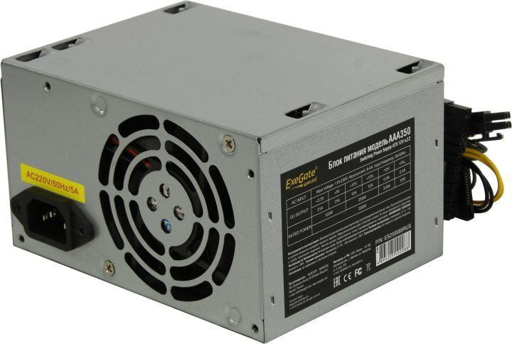 Блок питания 350W ExeGate AAA350 (ATX, PC, 8cm fan, 24pin, 4pin, 2xSATA, IDE, кабель 220V в комплекте) - фото 1 - id-p212713735