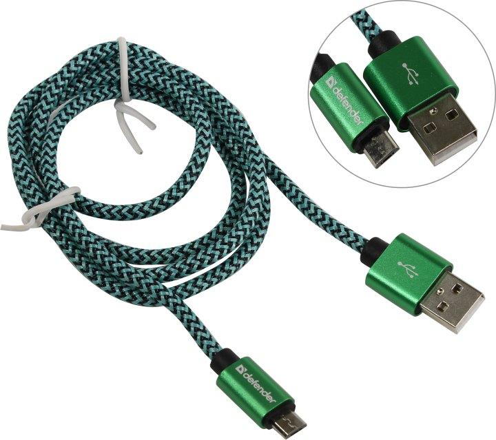 Defender 87804 Кабель USB 2.0 AM-- micro-B 1м Green - фото 1 - id-p212734534